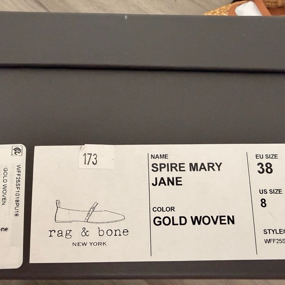 rag & bone Gold Woven Spire Mary Jane Flats with Tan Trim Size 8 US (EU38) - Picture 2 of 6